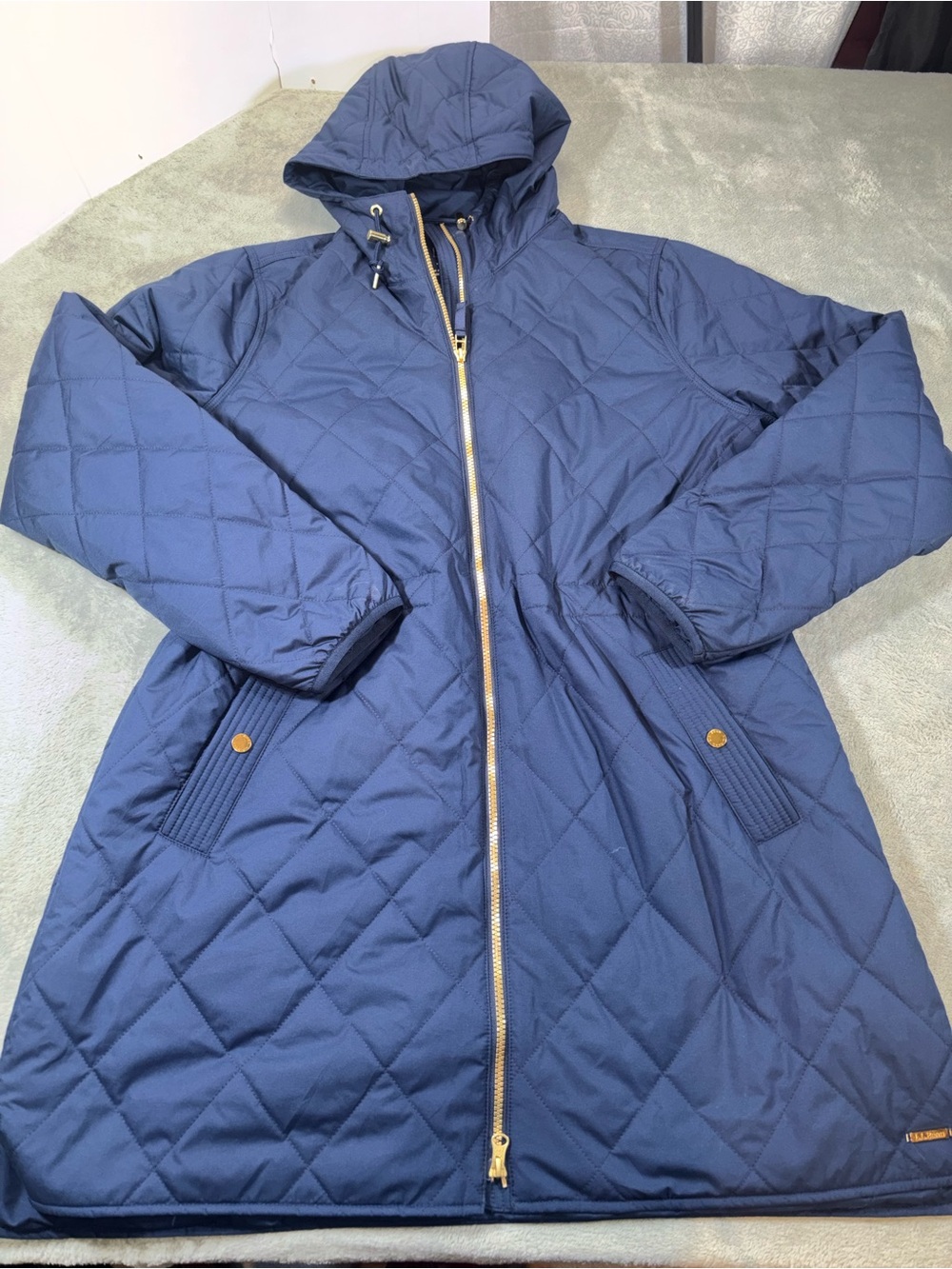L.L.Bean Women's Bean's Cozy Quilted Coat Nautical Navy XL Regular